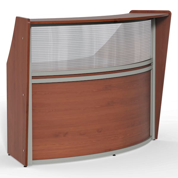 Curved Reception Desk with Counter, Clear Panel, 72 inW x 32 inD, Cherry